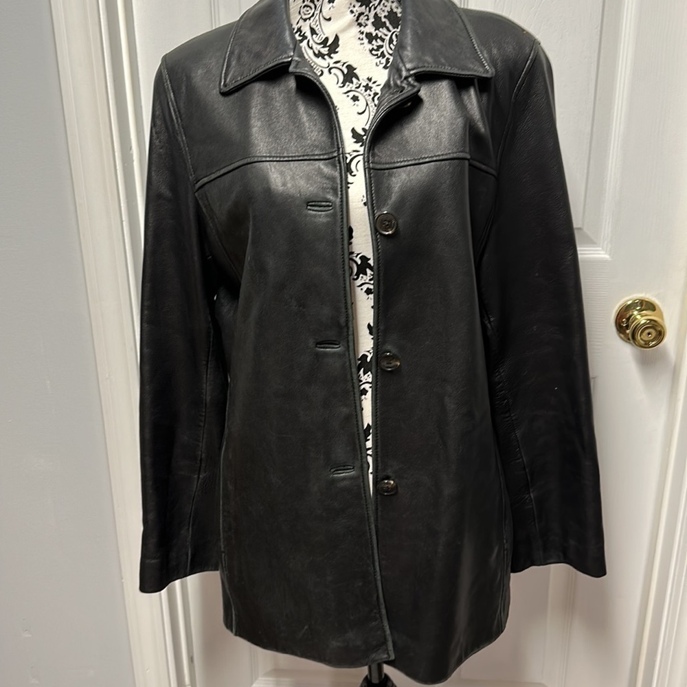 Marc New York Andrew Marc genuine leather button jacket men Large Black